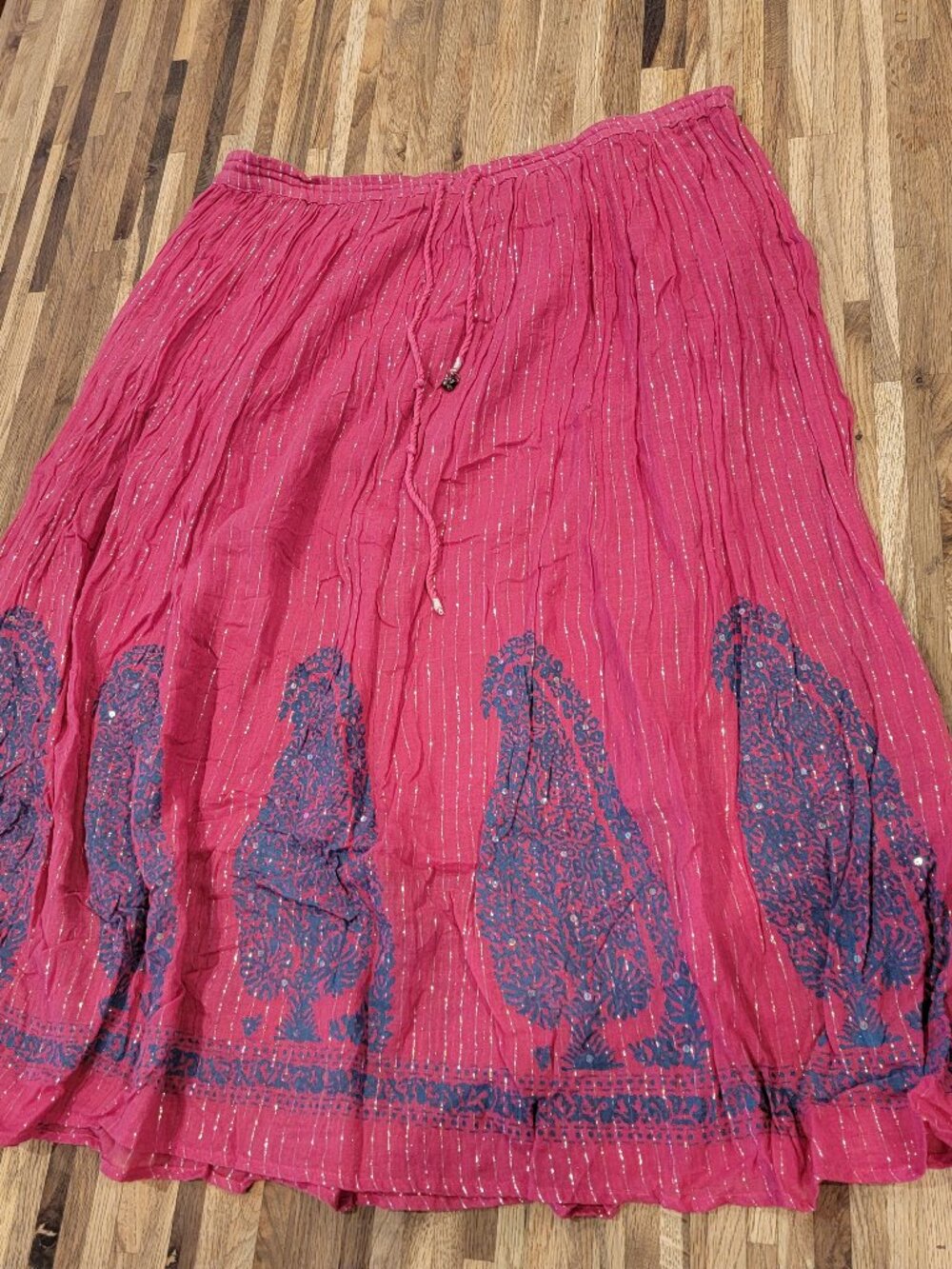 Raviya Elastic Waist Colorful Pink/Blue Calf Length Skirt